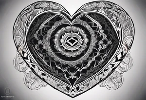 black hexagon heart with black background tattoo idea