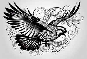 bird swirls tattoo idea