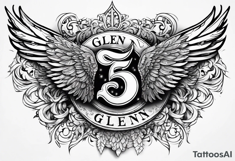 The word Glenn on a banner with angel Wings tattoo idea