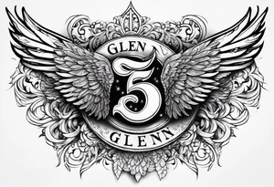 The word Glenn on a banner with angel Wings tattoo idea