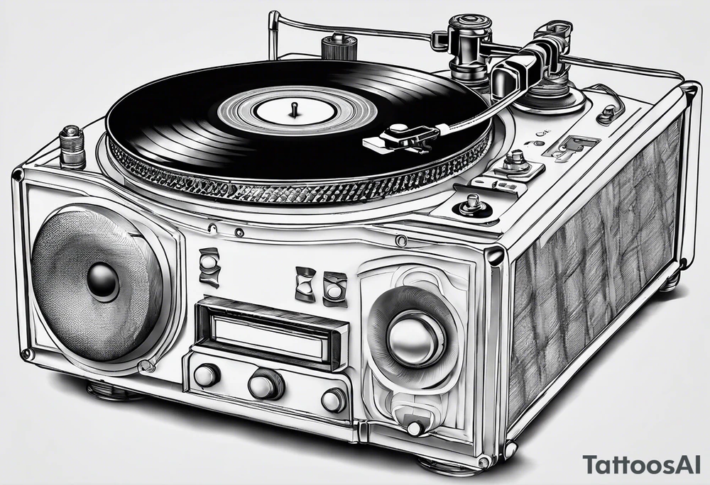 A recordplayer fineline minimalistic roftop tattoo idea A recordplayer fineline minimalistic roftop tattoo idea