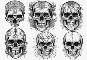 Skull covered in wires tattoo idea