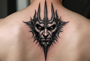 mad man face behind trident tattoo idea