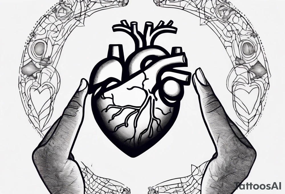 Heart and brain in line art, held down by a woman's hand holding them by string tattoo idea