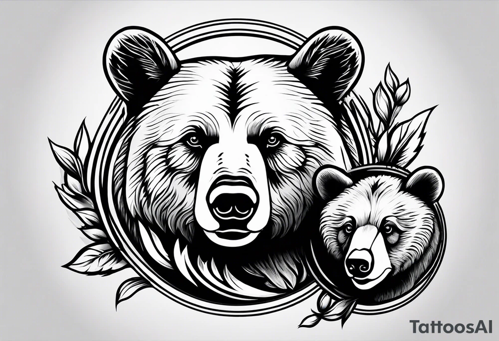 mother bear and cub heads simple tattoo idea