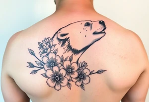 powerful majestic polar bear with flowers from Nunavut and representing pain, anger love and healing tattoo idea