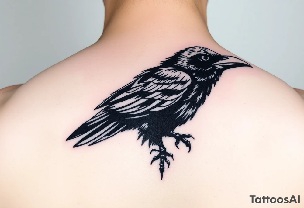 realistic raven tattoo idea
