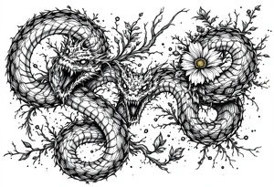 scary snakes with flowers tattoo idea