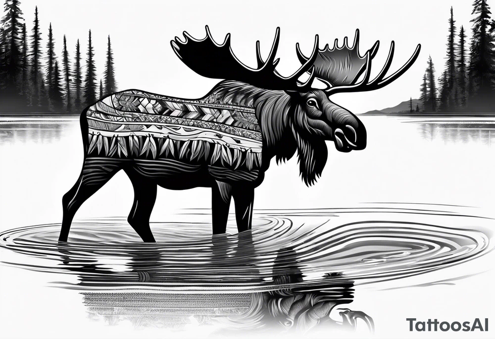 Native Moose Drinking At Lake tattoo idea