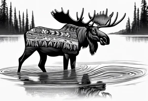 Native Moose Drinking At Lake tattoo idea