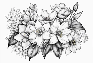 Dainty Bouquet daffodils water lilies and morning glories tattoo idea
