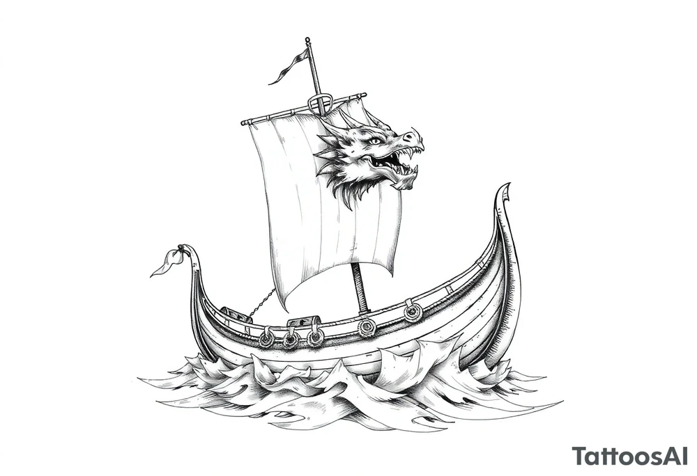 viking-ship with dragon-head on sea. tattoo idea