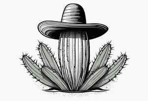 Cactus wearing a sombrero black and grey tattoo idea