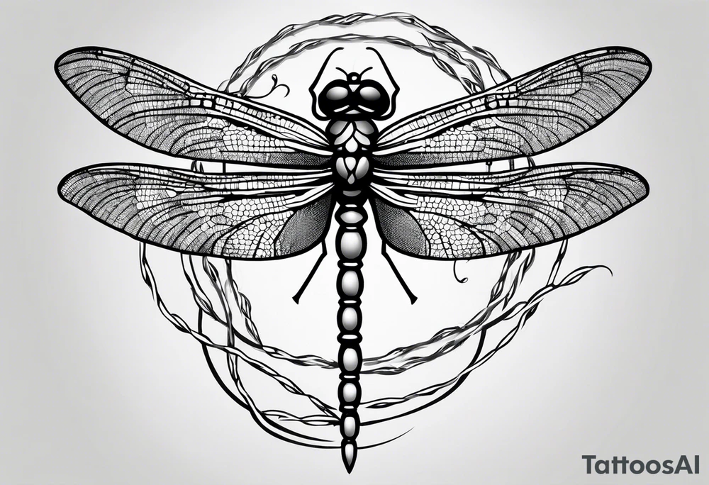 fine line barbed wire small dragonfly tattoo idea