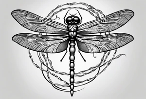 fine line barbed wire small dragonfly tattoo idea