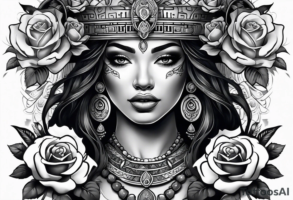 Mayan princess with roses tattoo tattoo idea