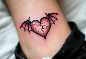 A heart with bat wings, cracked like old stone, symbolizing loneliness and independence. tattoo idea