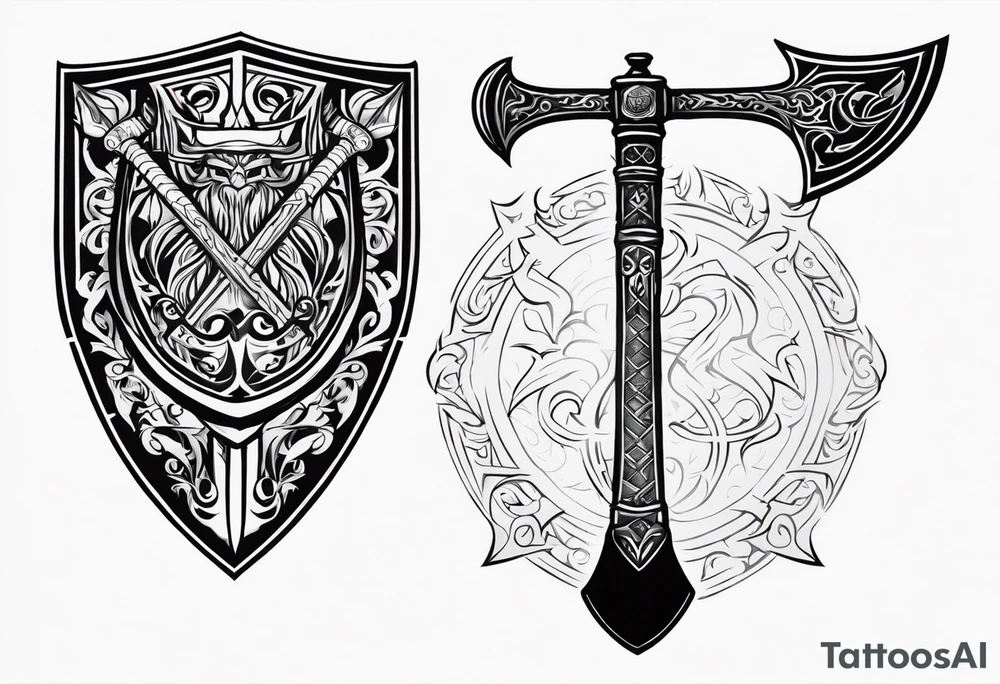 Valhalla sword axe shield tattoo idea