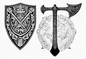 Valhalla sword axe shield tattoo idea
