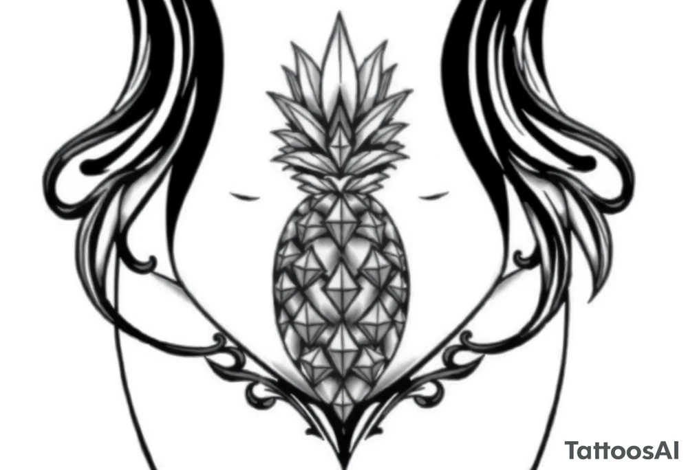 Design around a vagina and anus using a pineapple with diamonds and magestic, crown, vagina, anus, pubic tattoo idea