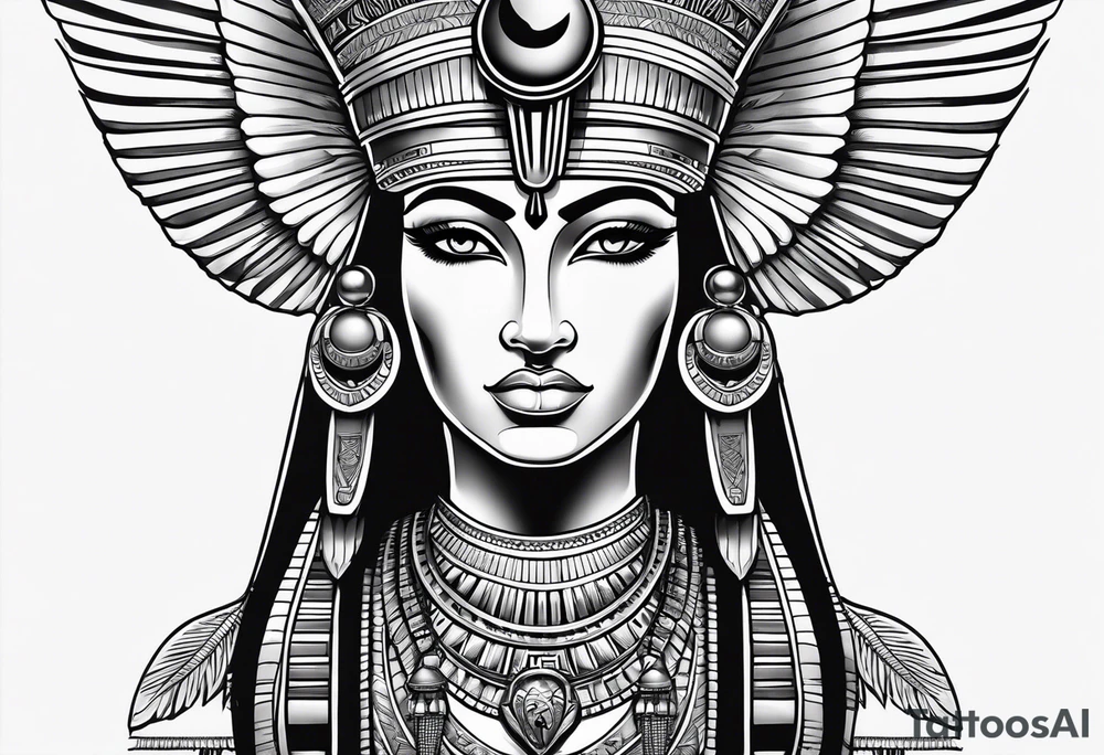 black and white Egyptian goddess Isis tattoo idea