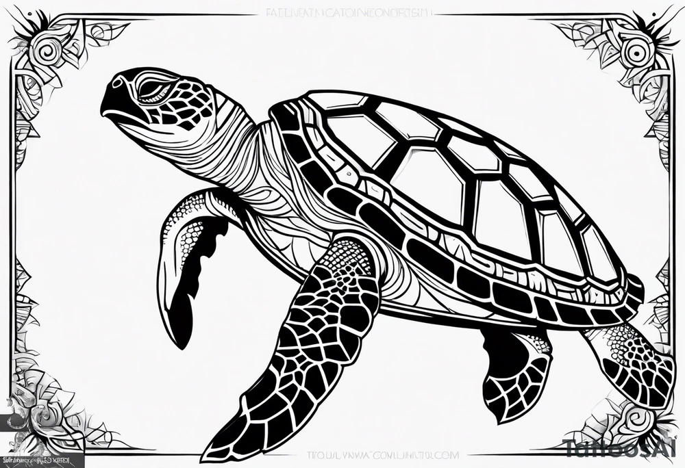Full leg sleeve sea turtle and tribal tattoo idea