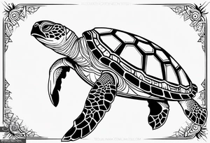Full leg sleeve sea turtle and tribal tattoo idea