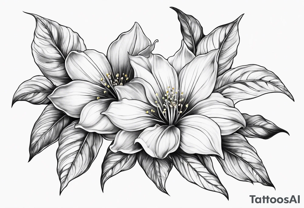 leafs and stalk with Platycodon grandiflorus flowers tattoo idea