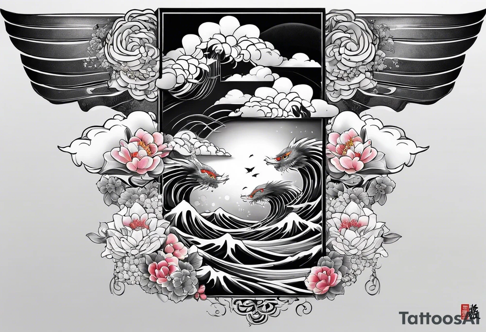 japanese sleeve tattoo with cloud elements tattoo idea