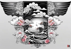 japanese sleeve tattoo with cloud elements tattoo idea