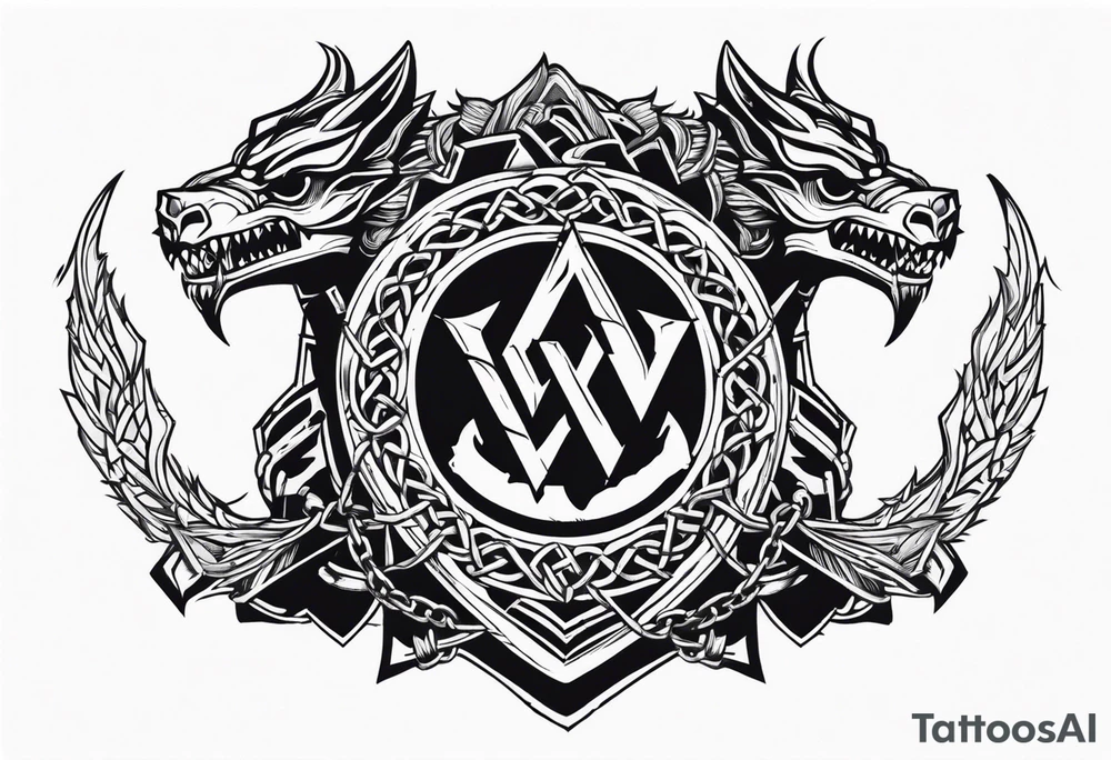 Valhalla sword shield dragon axe Valknut barbed wire chains tattoo idea Valhalla sword shield dragon axe Valknut barbed wire chains tattoo idea