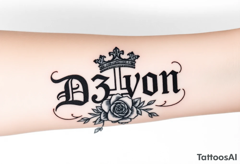 Name D3von with a crown and rose and cross and 03/27/07 tattoo idea