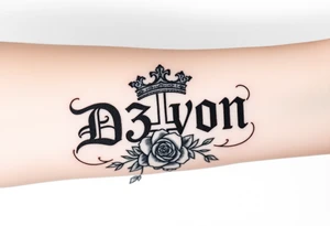 Name D3von with a crown and rose and cross and 03/27/07 tattoo idea