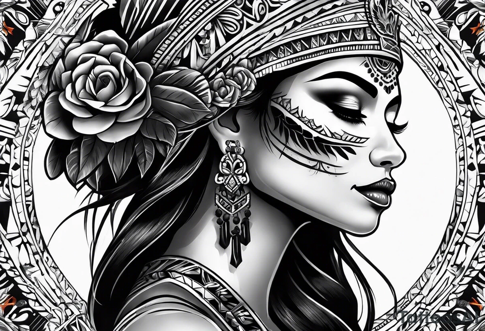 Aztec princess side profile day of the dead tattoo idea