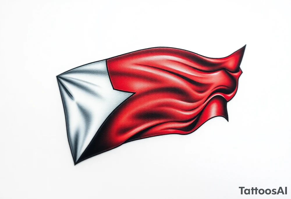A waving Czech flag with realistic fabric texture, its red, white, and blue colors tattoo idea
