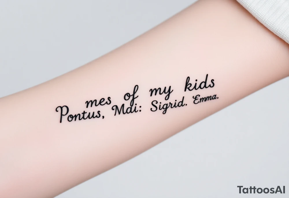 Names of my kids: Pontus, Maja, Sigrid and Emma tattoo idea