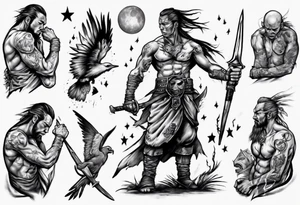 heartbroken, tired, warrior seeking peace after fighting for decades under the moonlight tattoo idea