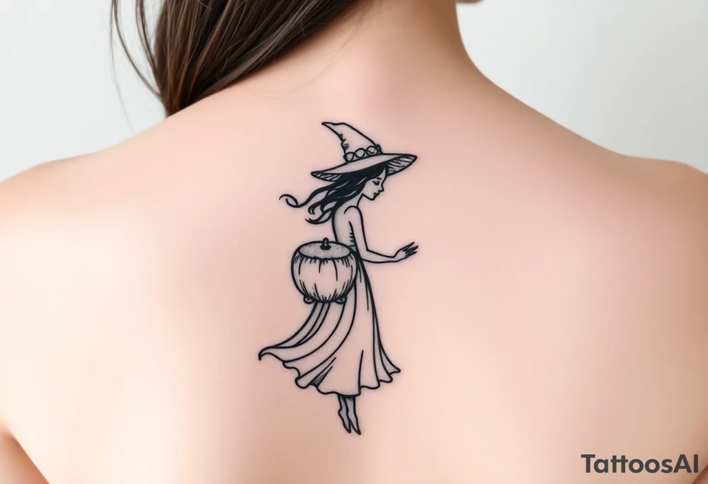 Coconut with a lime and a dancing witch girl tattoo idea