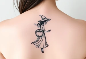 Coconut with a lime and a dancing witch girl tattoo idea