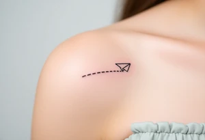 a paper plane in a line tattoo with a play, a pause, a stop, and a rewind symbol in it tattoo idea