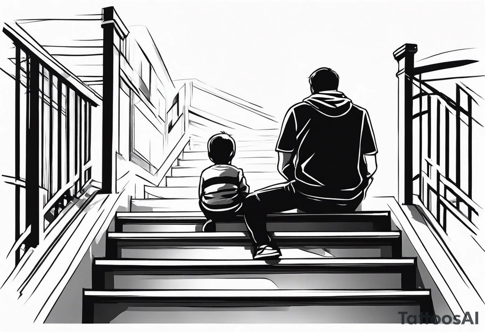 Father and child sitting on top of stairs tattoo idea