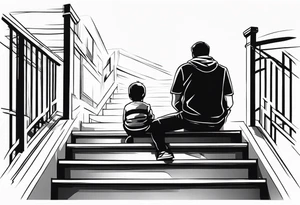 Father and child sitting on top of stairs tattoo idea