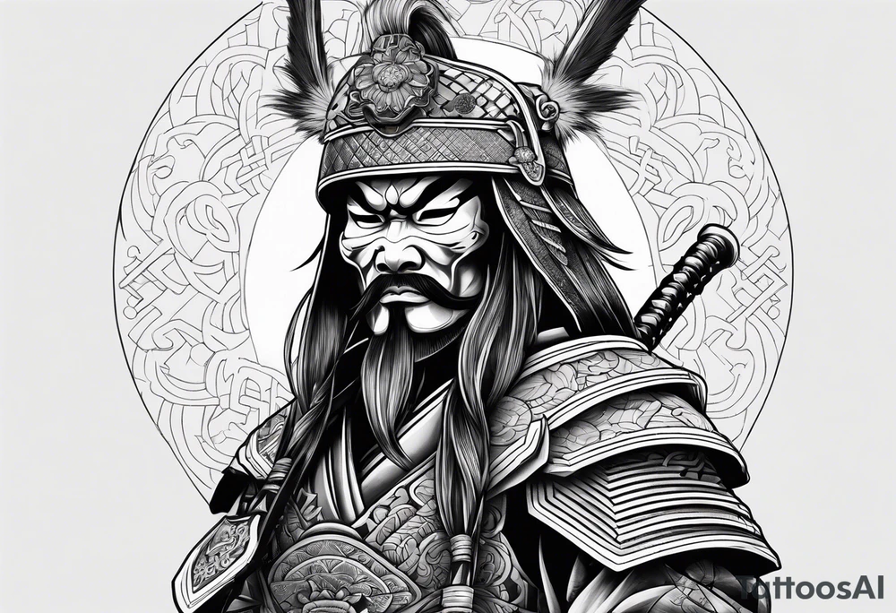 Japanese Warrior with skull mask tattoo idea
