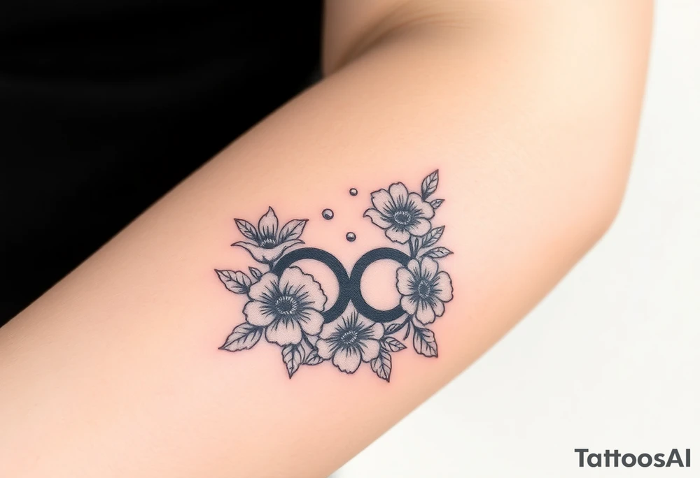 Bipolar disorder symbol with flowers and fade from color to black and white tattoo idea