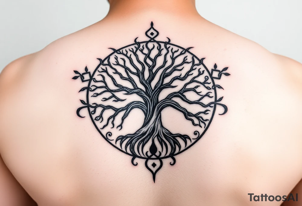 yggadrisl tree of life with circle tattoo idea