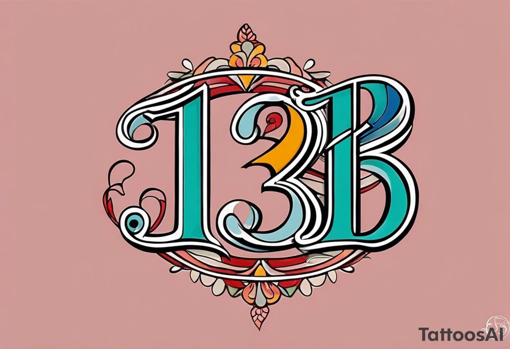 I would like a tattoo design featuring the number '13' in a colorful old school style. The tattoo should be approximately 7-8 centimeters in size. It symbolizes the date my daughter was born in March 2013. Please make it bold and vibrant, with classic old school elements like shading, outlines, and maybe some subtle details that hint at a lucky or meaningful number. tattoo idea