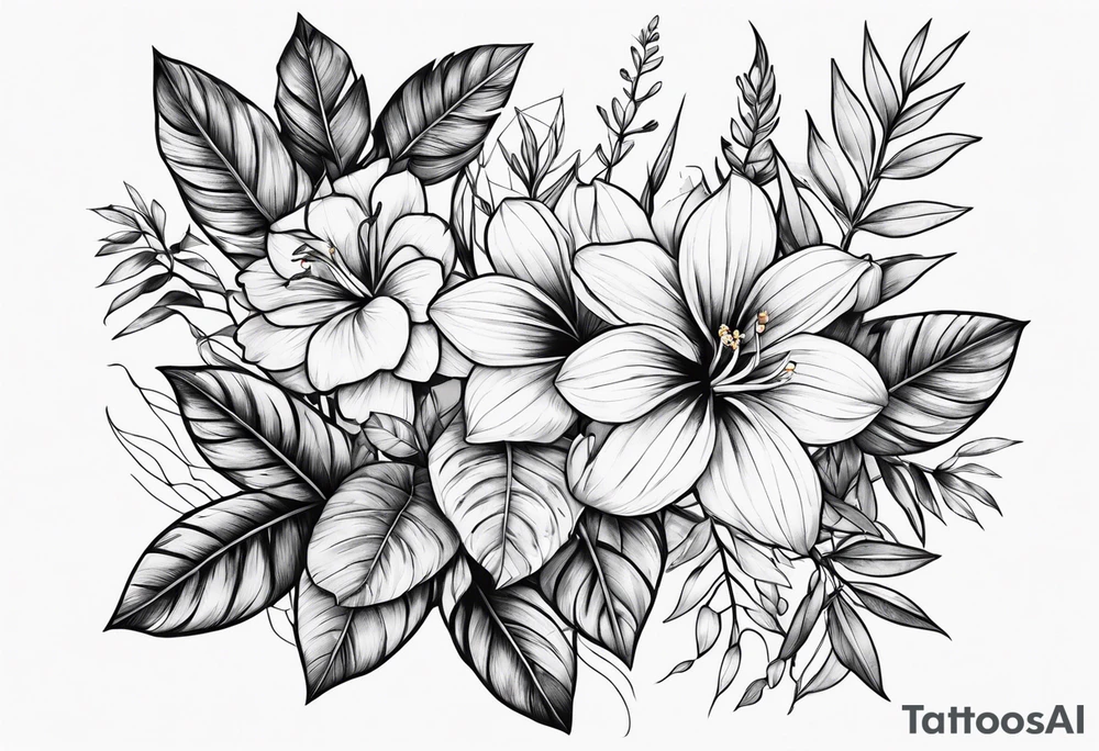 Jungle flowers tattoo idea
