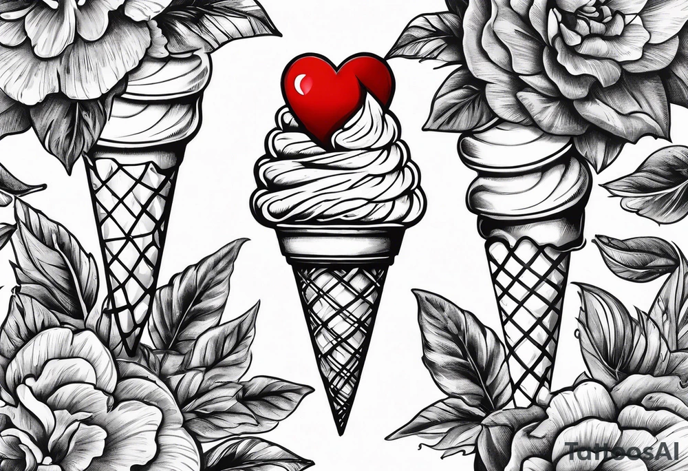 small ice cream cone with small red heart on it somewhere while representing Paris tattoo idea small ice cream cone with small red heart on it somewhere while representing Paris tattoo idea