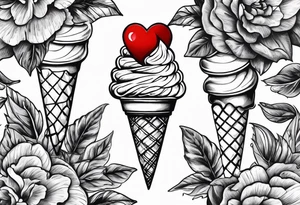 small ice cream cone with small red heart on it somewhere while representing Paris tattoo idea