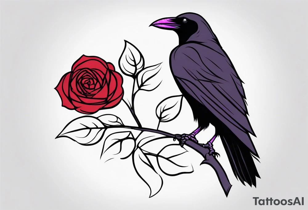 Raven facing forward with a rose underneath it tattoo idea